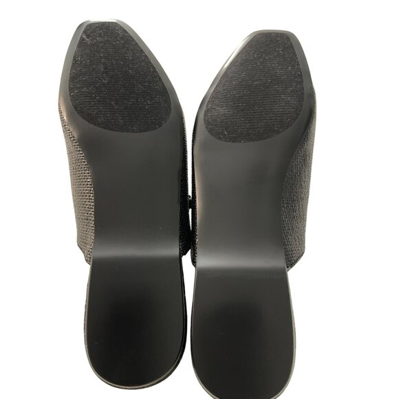 Aqua Black Square-Toe Woven Flats Rhinestone Buckle Strap Size 7.5 NEW - Picture 6 of 7